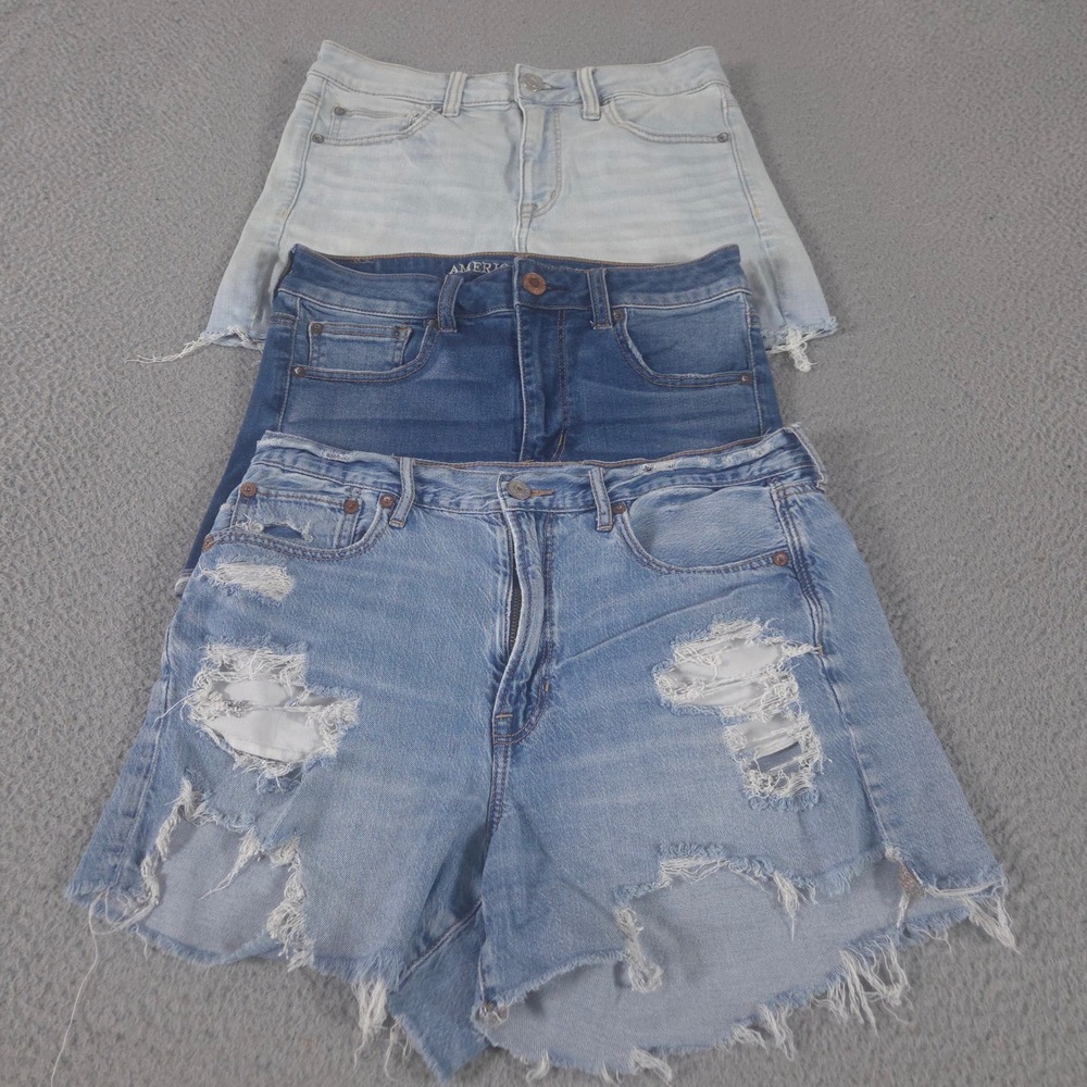 LOT OF 3 American Eagle Shorts Womens 8 Blue Hi-Rise Shortie 90s Boyfriend Denim